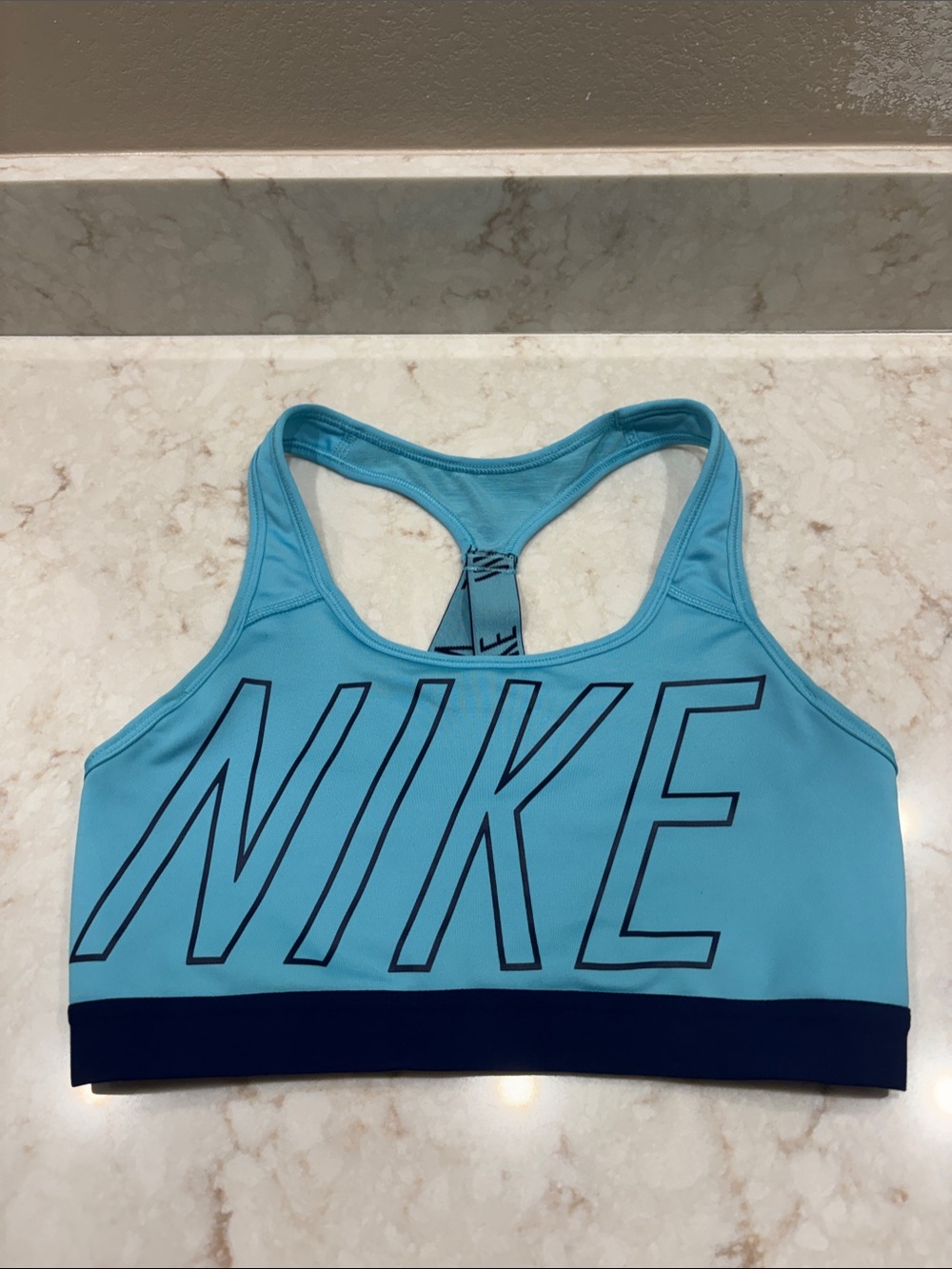Nike Women's Aqua Blue Racerback Sports Bra with Navy Band